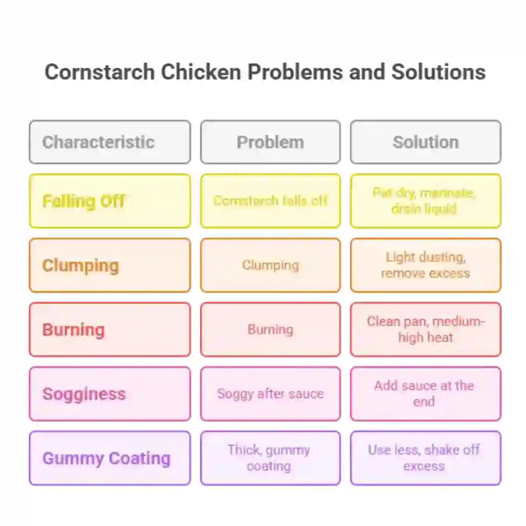 Common issues with cornstarch-coated chicken.