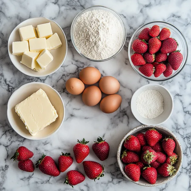 ingredient of strawberry cake and cheesecake