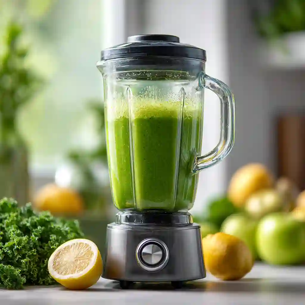 kale juice blending in high-speed blender