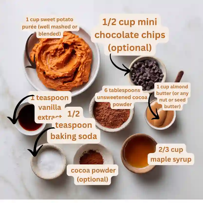 ingredients for sweet potato cocoa powder brownies