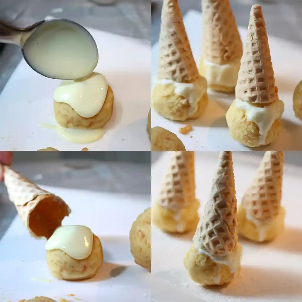 Step-by-step of gluten-free cake pops being assembled