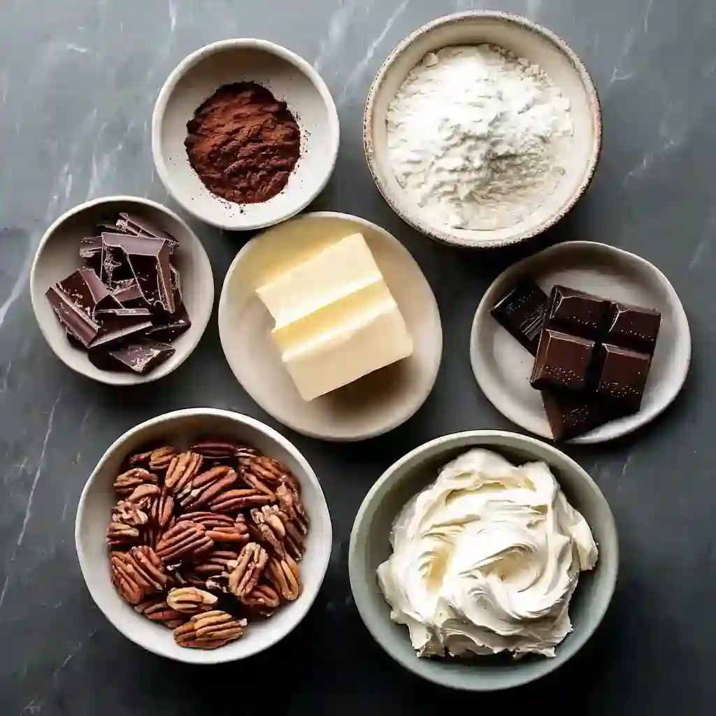 Ingredients for Chocolate Delight DTI laid out on black marble
