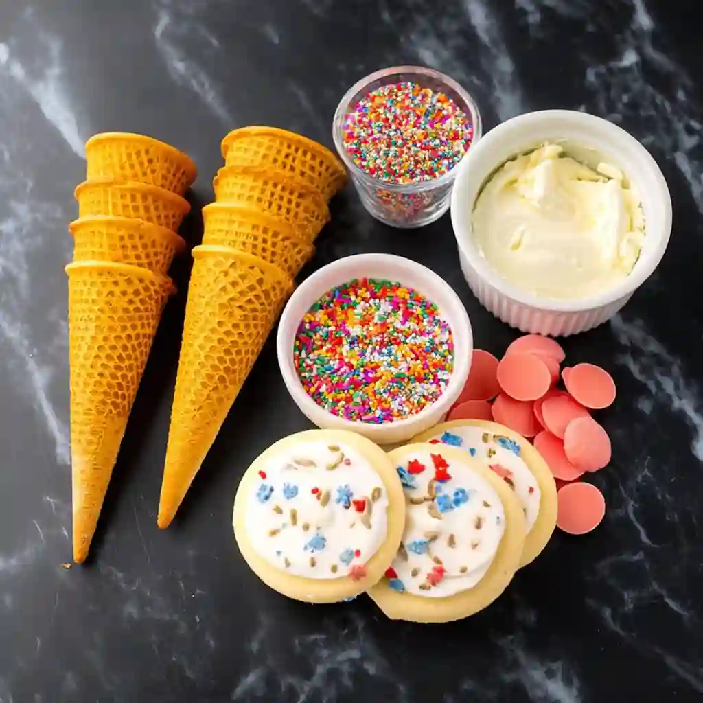 Ingredients for virale melted ice cream cake pops on a black marble counter
