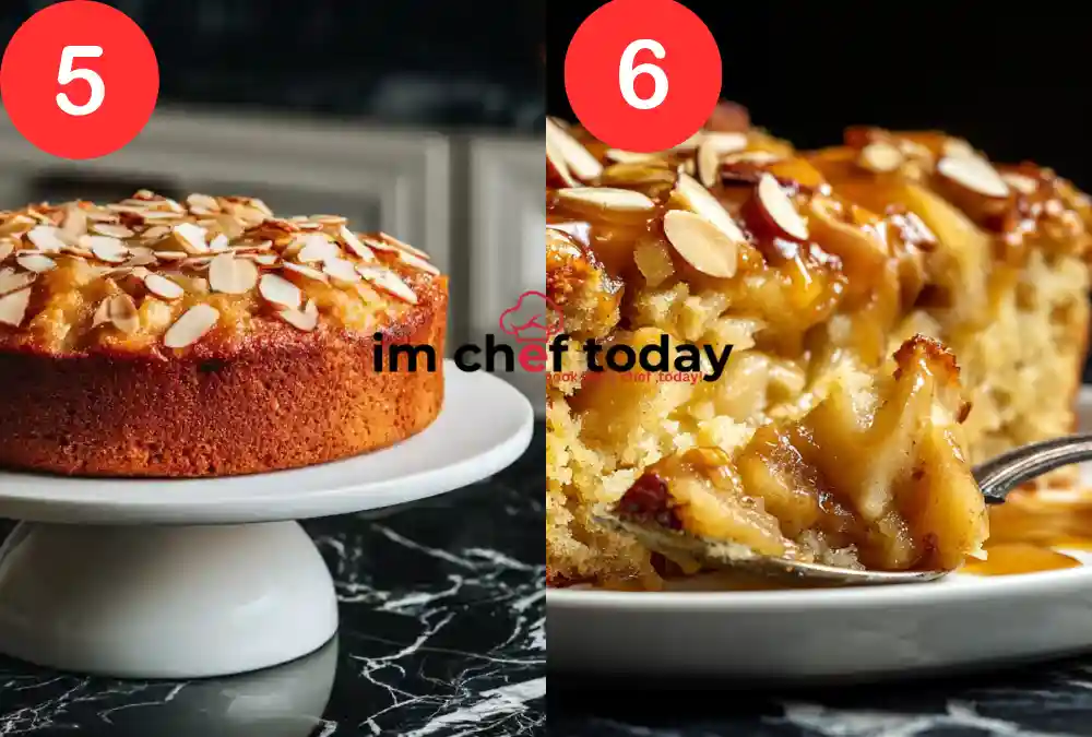 Slice of almond flour apple cake with apples and almonds