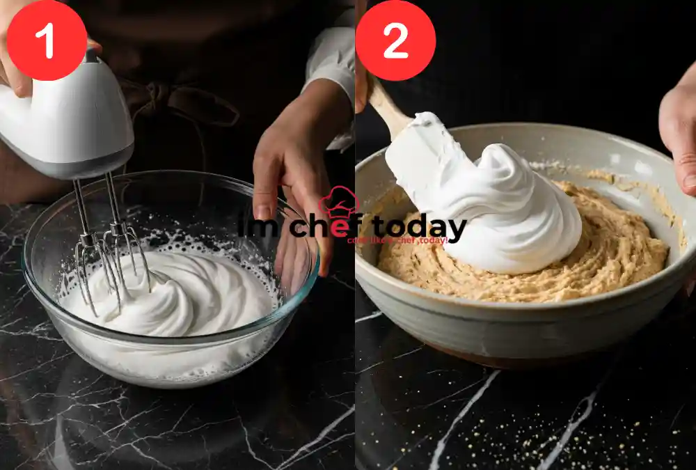 Beating egg whites to stiff peaks for almond flour apple cake
