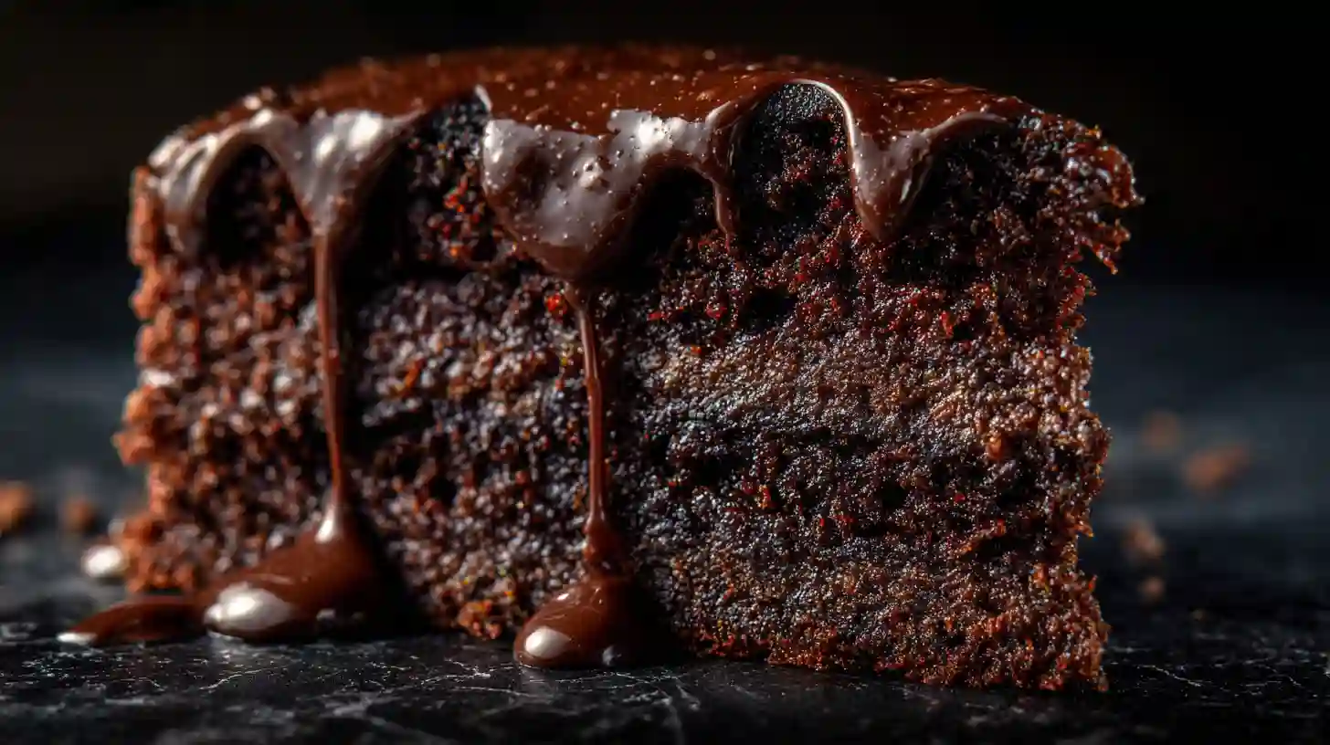 Full recipe zucchini cake chocolate with one slice removed